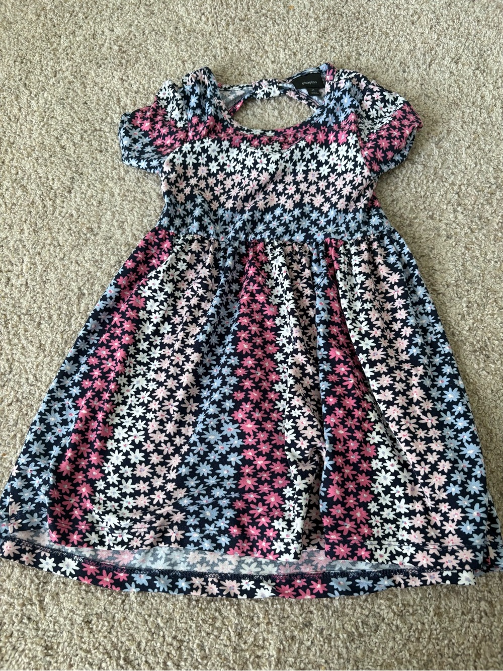 picapino Girls 4T Floral Fit & Flare Dress Puff SS Bow Back Button Knee